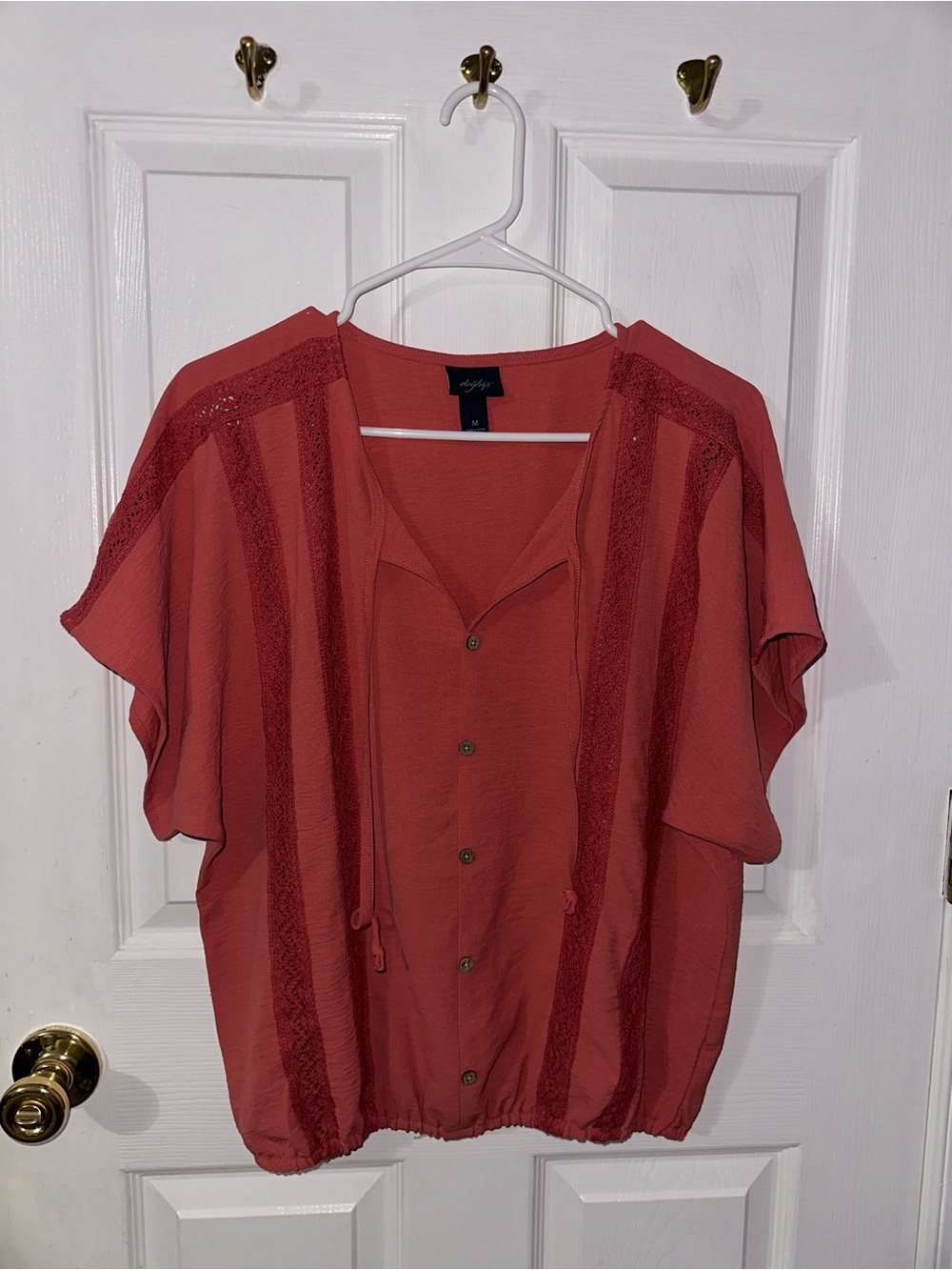 Daytrip Rust Red Button Front Short Sleeve Blouse